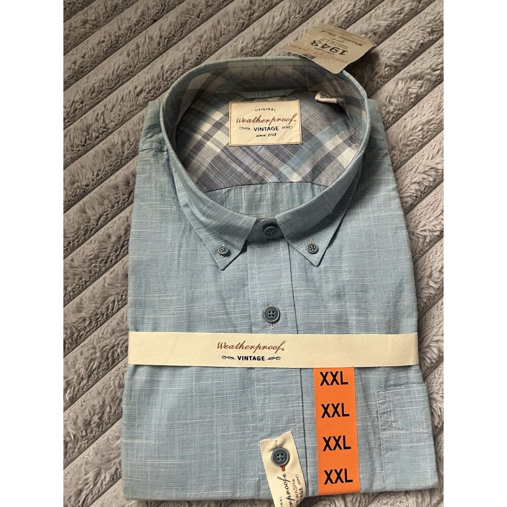 NEW Weatherproof Vintage Shirt Mens Sz 2XL Blue Short Sleeve Cotton Normcore